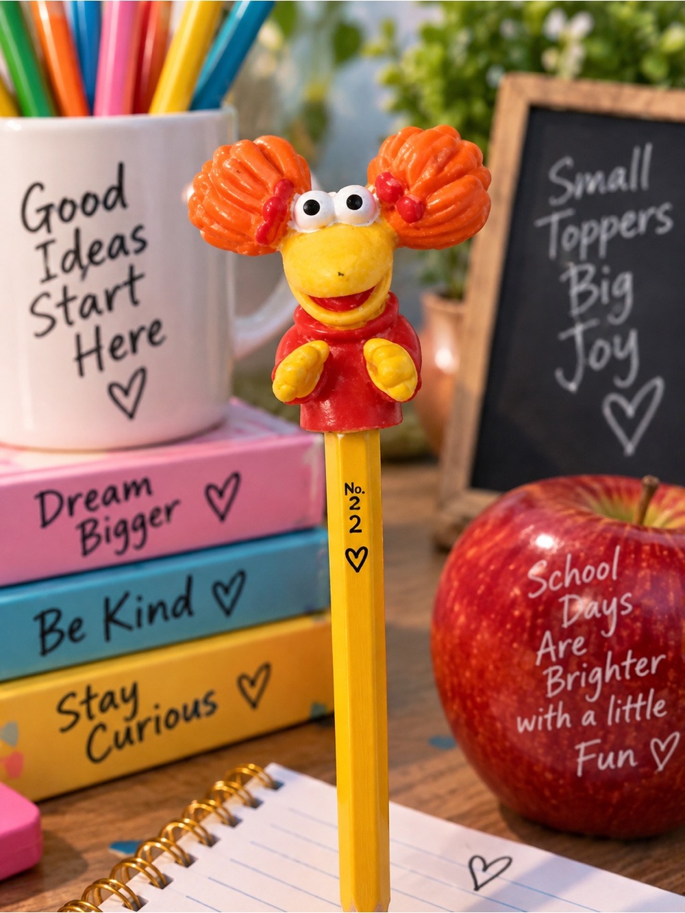 Vintage 1983 Jim Henson Fraggle Rock Red Fraggle PVC Pencil Topper 2"